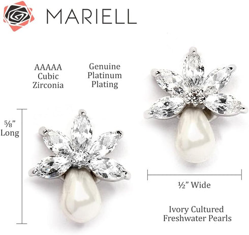 Mariell Freshwater Pearl and Cubic Zirconia Crystal Bridal Earrings. Pearl Wedding Earrings for Brides, Bridesmaids and Mother of the Bride...