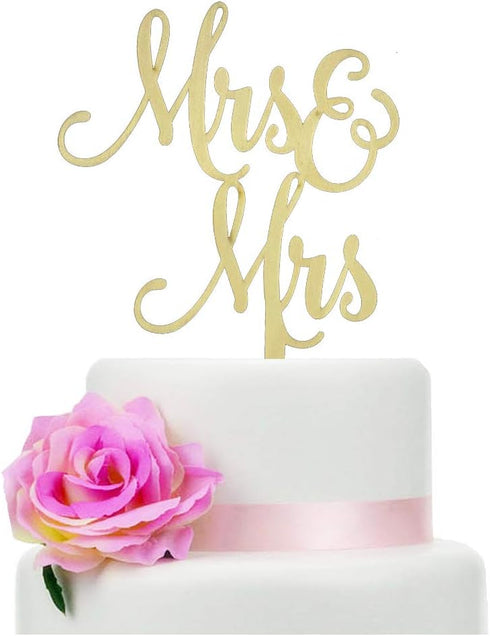 Mrs and Mrs Cake Topper, Rustic Wooden Cake Topper for Female Wedding/Bridal Shower/Engagement Party Decorations...
