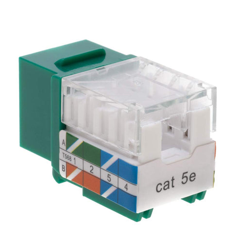 Cat5e Keystone Ethernet Wall Jack Punch Down UTP 45-Degree (Easier Termination Than 90-Degree), RJ45 Slim Profile Speed Termination Green 45° Angl...