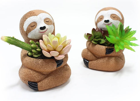 Succulent Planter Pot Animal Pot, Cactus Plant Pot Cute Sloth Design with Drainage Hole, Small Resin Flower Pot for Indoor Outdoor Decor...