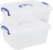 2 Packs Plastic Stackable Storage Boxes with Transparent Lid and Deep Blue Handle, Hold 8 Quart...
