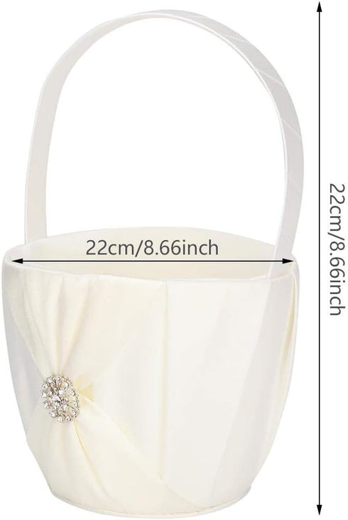 Adds an Elegant Touch, a Gift Basket and a Portable Flower Girl Basket with a Satin Bow on Each Side to memorize for The Wedding(Ivory)...