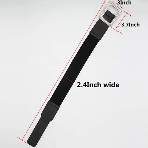 Belts for Women with Big Rhinestone Square Buckle -Wide Elastic Waist Dressy Strentch Waistbands Belt...