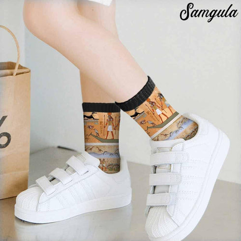 Ancient Egypt Crew Socks for Woman Size 6-8 Mythology Pharaohs Hieroglyph Engraving Girls Socks...