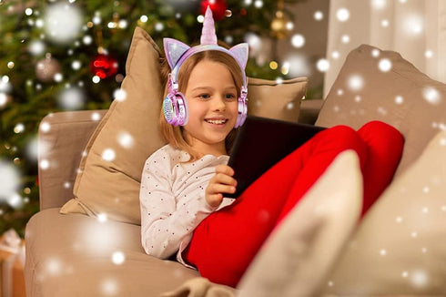 Kids Wireless Headphones for Girls Children Teens, LED Light Up Bluetooth Unicorn Headphones with Microphone for School/Xmas/Online Study/Unicorn ...