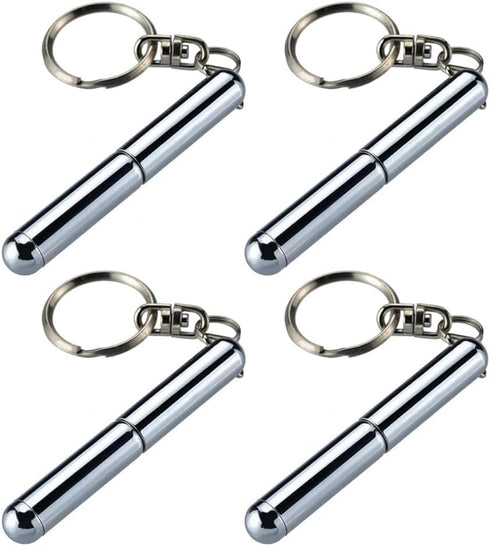 4Pcs Silver Retractable mini pen made of stainless steel Metal Tool Pen Retractable pocket pen keychain Dad gadgets, birthday, Christmas for Stude...