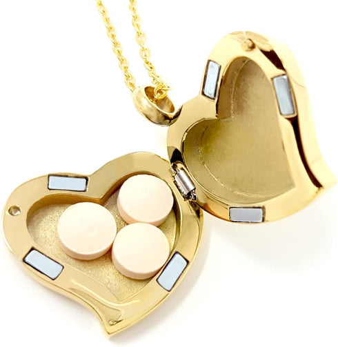 Amour Heart Pill Necklace - Polished Heart Locket with Strong Magnetic Closure - Medication Necklace - Keep Your Medication Securely with You at A...