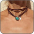 HTH Boho Choker Necklace for Women Layered Bohemian Turquoise Leather Choker Western Boho Necklace...