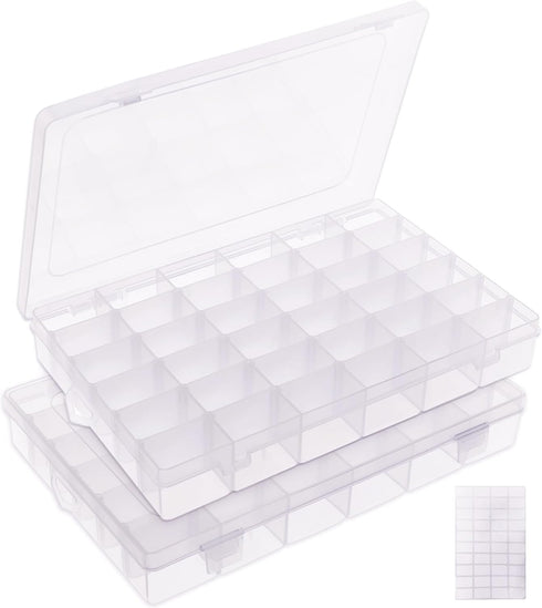 2Pack 36 Grids Plastic Organizer Box with Dividers, Craft Organizers and Storage Box for Craft Tackle Bead Thread Fishing Screws Nails Rock Washi ...