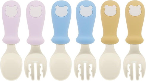 6Pcs Toddler Utensils - Stainless Steel Forks & Spoons with Silicone Handles, Easy-Grip, Gentle on Gums, Dishwasher Safe...