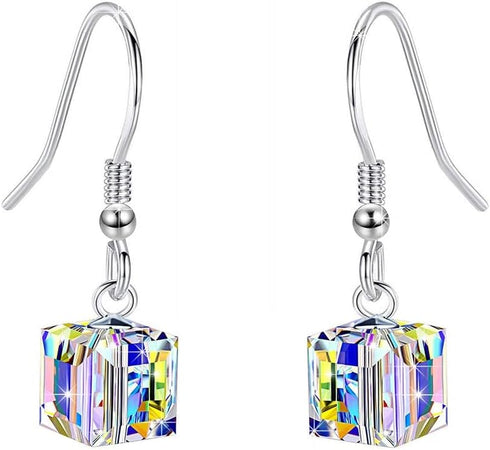 Austrian Crystal Cube Drop Dangle Earrings for Women Fashion 14K Gold Plated Hypoallergenic Jewelry...
