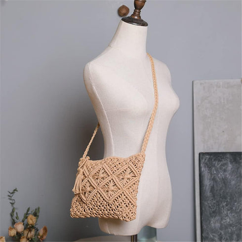 Boho Straw Shoulder Bag Handwoven Wicker Beach Purse for Women Crossbody Handbag...