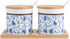 123Arts Ceramic Sugar Bowl Retro Blue and White Storage Jar with Wooden Lid and Spoon...