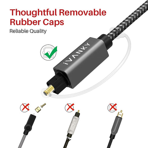 IVANKY Optical Audio Cable 10ft/3M, Long Digital Audio Optical Cable for Soundbar, S/PDIF Toslink Fiber Optic Cord [Braided, Gold-Plated Connector...