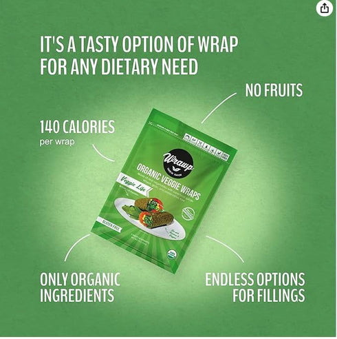 WrawP Organi Veggie Wraps - VEGGIE LIFE (3 pack) SHELF STABLE, All Natural, Gluten Free, Paleo, Raw Vegan. Perfect for Wraps, flat bread, snack, c...