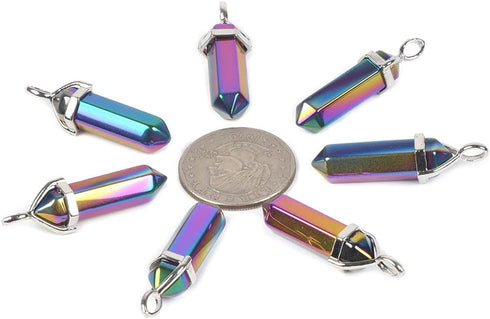 Justinstones Natural Gemstone Hexagonal Pointed Reiki Chakra Pendant Genuine Leather Necklace 18"...