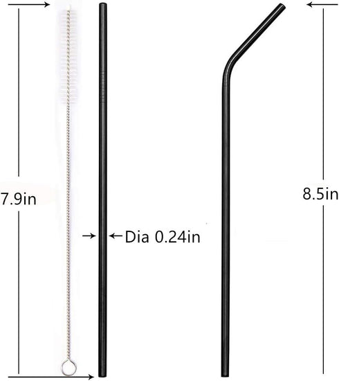 10PCS/Set Stainless Steel Straws, 8.5in Straight/Curved Reusable Replacement Metal Straws With Cleaning Brush For 20oz Tumblers - KKAAyueqin (blac...