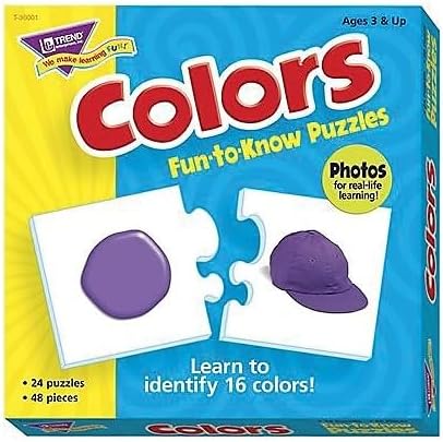 Trend Enterprises: Fun-to-Know Puzzles: Colors, Learn 16 Colors and Their Words, 24 Two-Sided Puzzles, Self-Checking, 48 Puzzles Total, for Ages 3...
