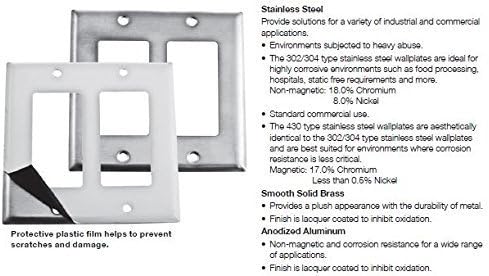 Bryant Electric SS7 1-Gang, 1-Single Receptacle Diameter Opening, Standard Size 302/304 Stainless Steel Wallplate, 1.40" (35.6mm), With Removable ...