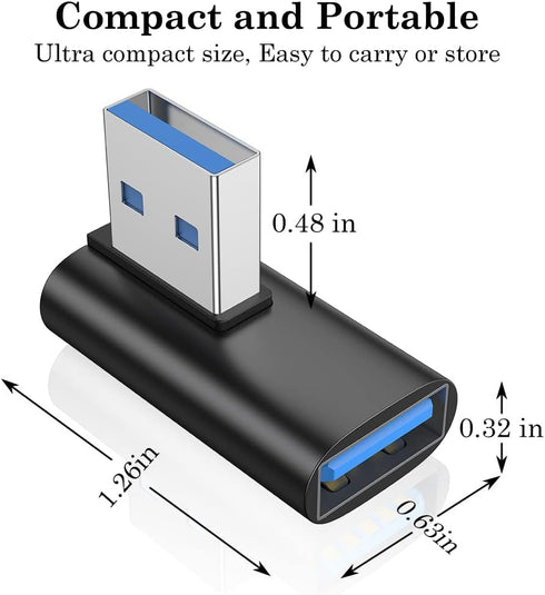 AuviPal 90 Degree USB 3.1 Adapter (2 Pack), Right and Left Angle USB A Male to Female Connector Extender for PC, Laptop, USB A Charger, Raspberry ...