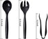 VeZee's Plastic Serving Utensils, Black Heavy Duty Disposable utensil | Set 10" Spoons 10" Forks 6" Tongs | 6 Each in One Set| 18 Pcs...