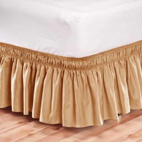 Pleated Three Sides Fabrics Wrap Around Style Egyptian Cotton Elastic 17 inch Drop Dust Bed Skirt for Twin/Full,Queen,King Size Beds(Twin/Full, Ta...