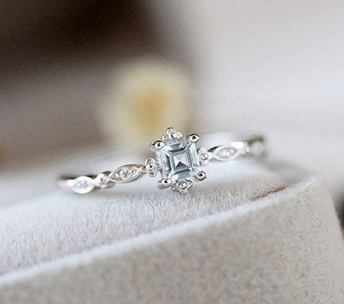 Greendou Fashion Jewelry 925 Sterling Silver Dainty Blue Crystal Ring for Women Simple Square Engagement Finger Ring Ladies Fashion Jewelry (7)...