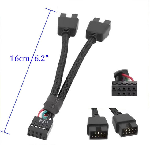 Motherboard 9pin USB2.0 to Dual 9pin Extension Cable, 9pin to 2 * 9pin Splitter Cable Cord, Motherboard USB 9Pin Header Cable, Black......