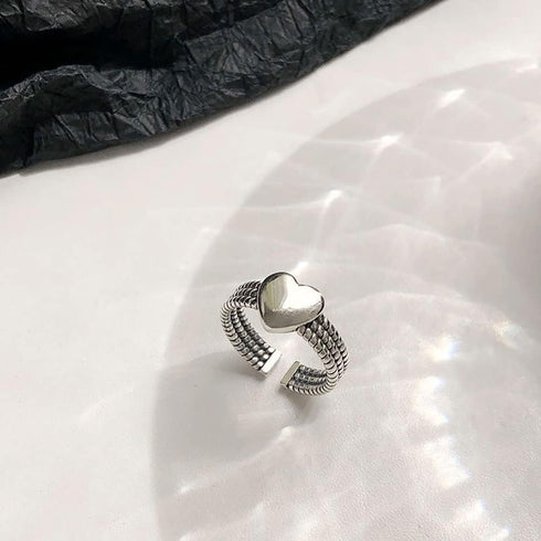 Vintage Layered Loving Heart Statement Ring for Women Girls Silvery Expandable Adjustable Open Wrap Twisted Finger Rings Comfort Fit Retro Promise...
