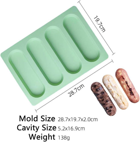 2 Pcs Eclair Mold Silicone Hot Dog Bun Molds Granola Bar Mold Nonstick & Heat proof Baking Pan Bread Mold for Homemade Hotdog Bun Rolls...