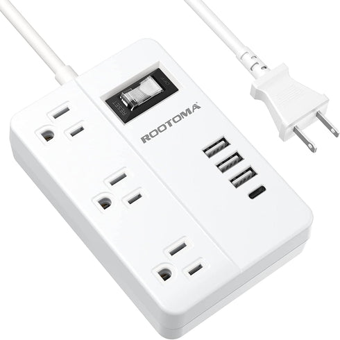 2 Prong Power Strip with USB-C, ROOTOMA 2 Prong to 3 Prong Outlet Adapter, 1080J 2 Prong Surge Protected with 3 Outlet & 4 USB, 3 Prong Adapter 4f...