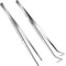 2 Pcs 12 Inch Silver Long Handle Stainless Steel Straight and Curved Tweezers Nippers, Set with Serrated Tips Comfortable Ridged Handle for Garden...