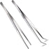 2 Pcs 12 Inch Silver Long Handle Stainless Steel Straight and Curved Tweezers Nippers, Set with Serrated Tips Comfortable Ridged Handle for Garden...