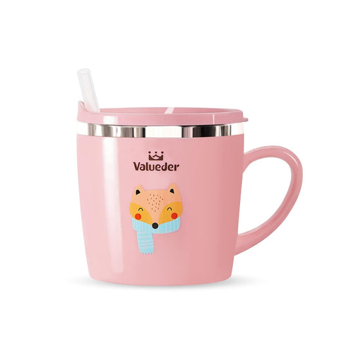 Baby Kids Toddler Sippy Cup Mug for Milk, Coffee, Stainless Steel Trainer Straw Cup with Lid, Fox, 7oz/Pink...