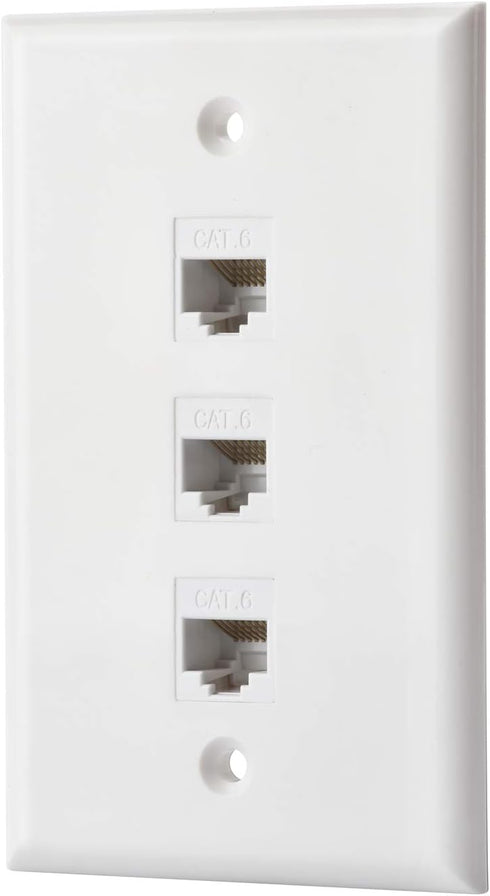 IBL - Cat6 Keystone Ethernet Wall Plate Female to Female - White (3 Port Cat6)...