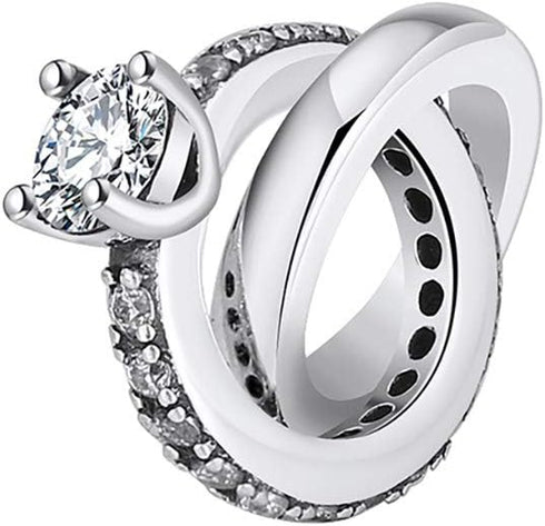 Ginger Lyne Collection Wedding Ring Set Engagement Charm for Bracelet or Necklace for Women Hearts European Bead Clear Cubic Zirconia Sterling Sil...