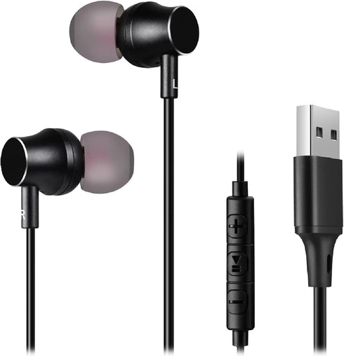 USB Earbuds for Computer, in-Ear USB Headphones with Microphone & 1.8M Long Cord, USB-A Headset Compatible with Laptop, Desktop PC, Notebook, Chro...
