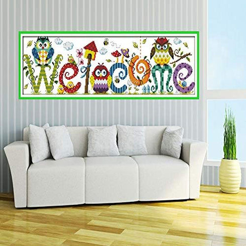 Stamped Cross Stitch Kits 14CT Pre-Printed Painting Cross Stiching DIY Art Crafts & Sewing Needlepoints Kit for Home Decor (Owl Welcome)...