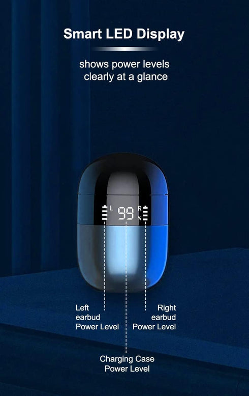 Acuvar in-Ear Wireless Bluetooth 5.2 Headphones, Earbuds with Microphone Compact Rechargeable USB C Smart LED Case for Smartphones Android iOS (Bl...