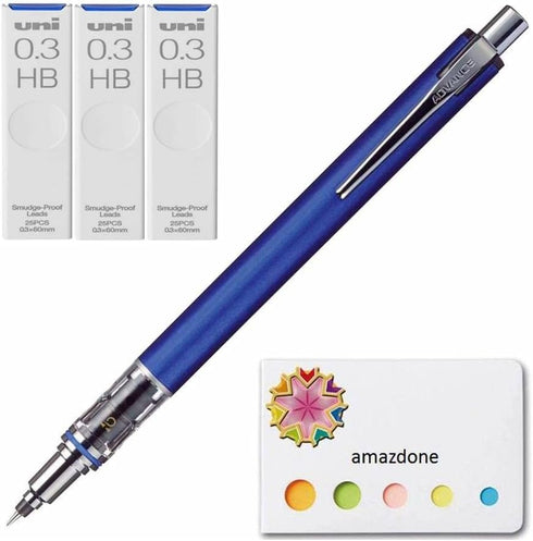 Kuru Toga Advance - Auto Lead Rotating Mechanical Pencil 0.3mm Navy (M3-5591P.9) +Uni Pencil Lead,"The Uni" Smudge-Proof Leads, 0.3mm HB 3Set and ...