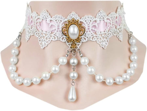 Choker Lace Necklace Retro Lolita Lace Choker Gothic Steampunk Costume Handmade Bride Choker for Women Vintage Punk Waistband for Halloween Christ...