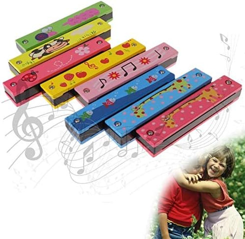 4Pcs Wooden Painted Toy Musical Instrument Play16-Hole Harmonica Parent-Child Puzzle Baby Early Education Toys for Children Gift (Random Color)...