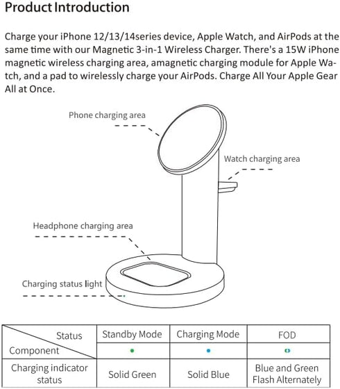 3 in 1 Charging Station for iPhone, Wireless Charger for iPhone /15/14/13/12/11 X Pro Max & Apple Watch - Charging Stand Dock for AirPods (Silver)...