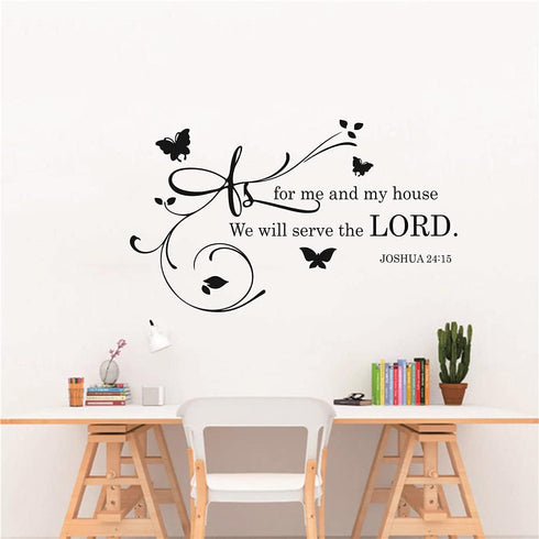 Joshua Quotes Wall Decal As for me and My House We Will Serve The Lord Bible Verse Lettering Wall Sticker Removable Mural for Living Room Kids Roo...