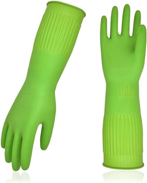 Vgo... 1-Pair Dishwashing Gloves, Reusable Household Gloves, Kitchen Gloves, Long Sleeve, Thick Latex, Cleaning, Washing, Working, Painting, Garde...