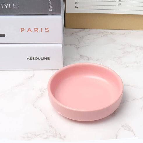 Pink Paper Clips Holder Ceramic Paperclips Dispenser Round Binder Clips Holder Small Push Pin Storage Plate Elegant Desktop Organizer for School H...