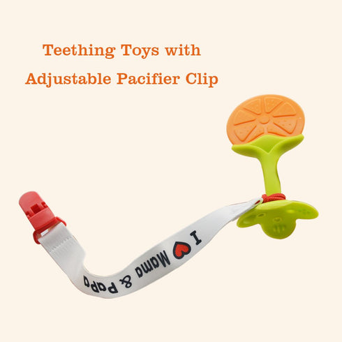 Baby Teething Toys - Natural Organic Freezer Safe Teether Set with Pacifier Clip for 3 to 12 Months Babies, Soft Silicone Fruit Teethers Toys, Inf...
