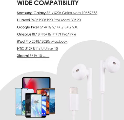 Inwa USB C Headphones in Ear Usbc Earbuds with Mic/Volume Control Compatible with SoundFlow Google Pixel Oneplus Samsung Sony MacBook Huawei (Whit...