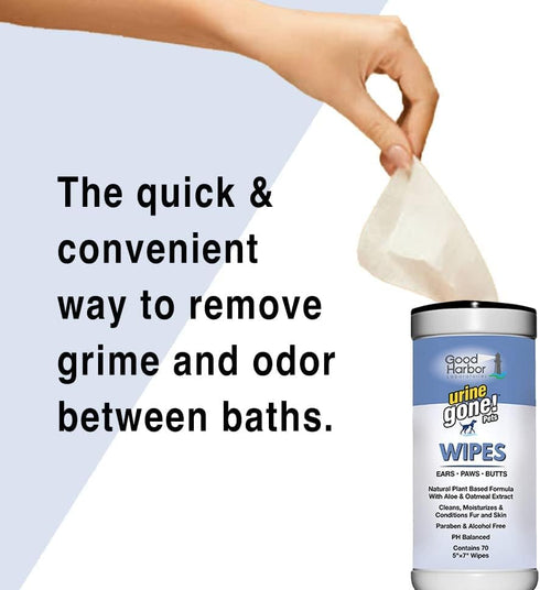 Urine Gone Pet Ears, Paws & Butt Cleaning & Moisturizing Wipes for Dogs & Cats - 70 Thick Grooming Wipes...
