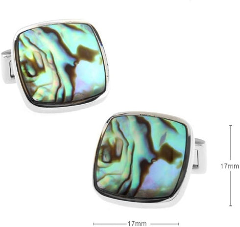 Abalone Square Pair of Cufflinks in a Presentation Gift Box & Polishing Cloth...